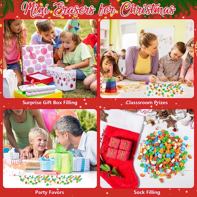 HFATMOS 240 PCS Christmas Mini Erasers Bulk Cute Eraser Novelty Pencil Erasers Santa Snowman Stocking Eraser for Christmas Party Favor Gifts Home School Work Rewards - Image 4